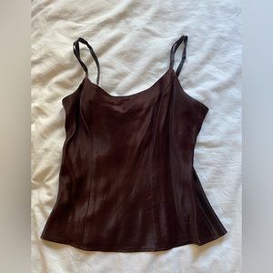 vintage brown silk cami with side seams and adjustable straps